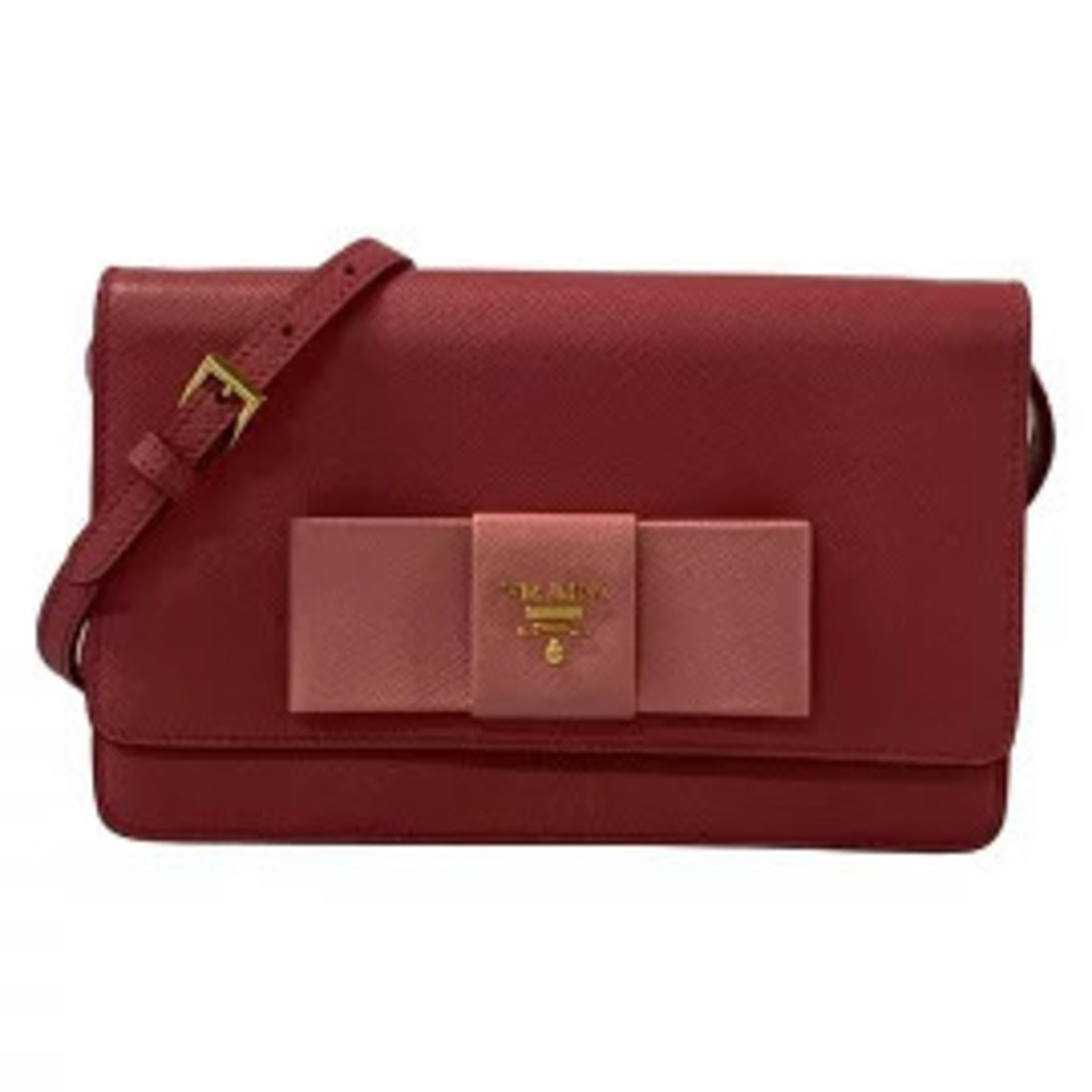 Prada Wallet Shoulder Ribbon Pink Leather